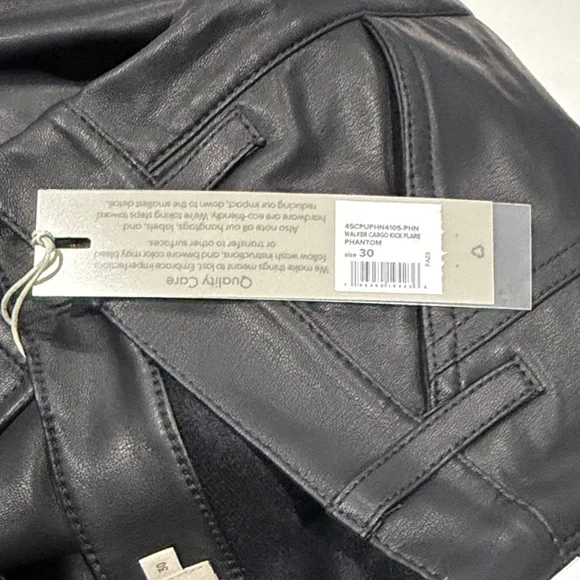 Men's Hudson Faux Leather Black Walker Kick Flare Cargo Pants New Size 30